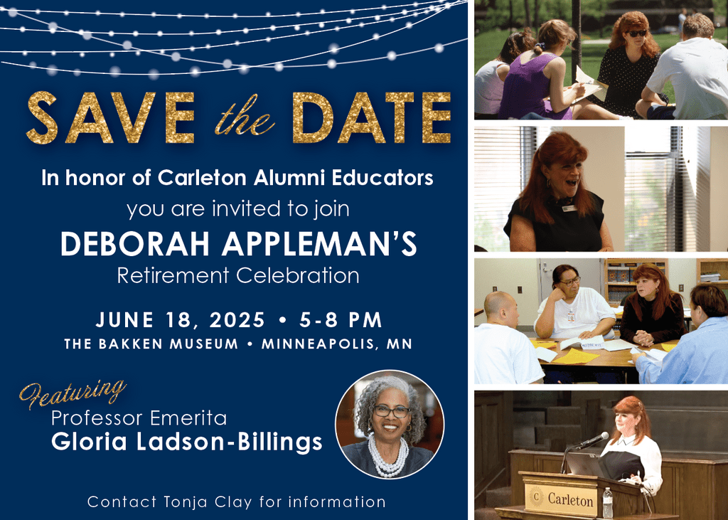 Invitation for Deborah Appleman's retirement party on June 18th from 5-8 pm at the Bakken Museum